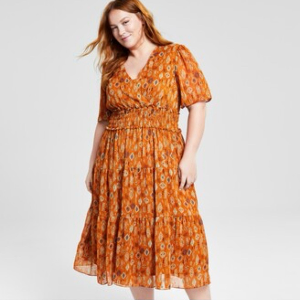 Taylor Plus Size Short-Sleeve Chiffon A-Line Midi Dress Size 24